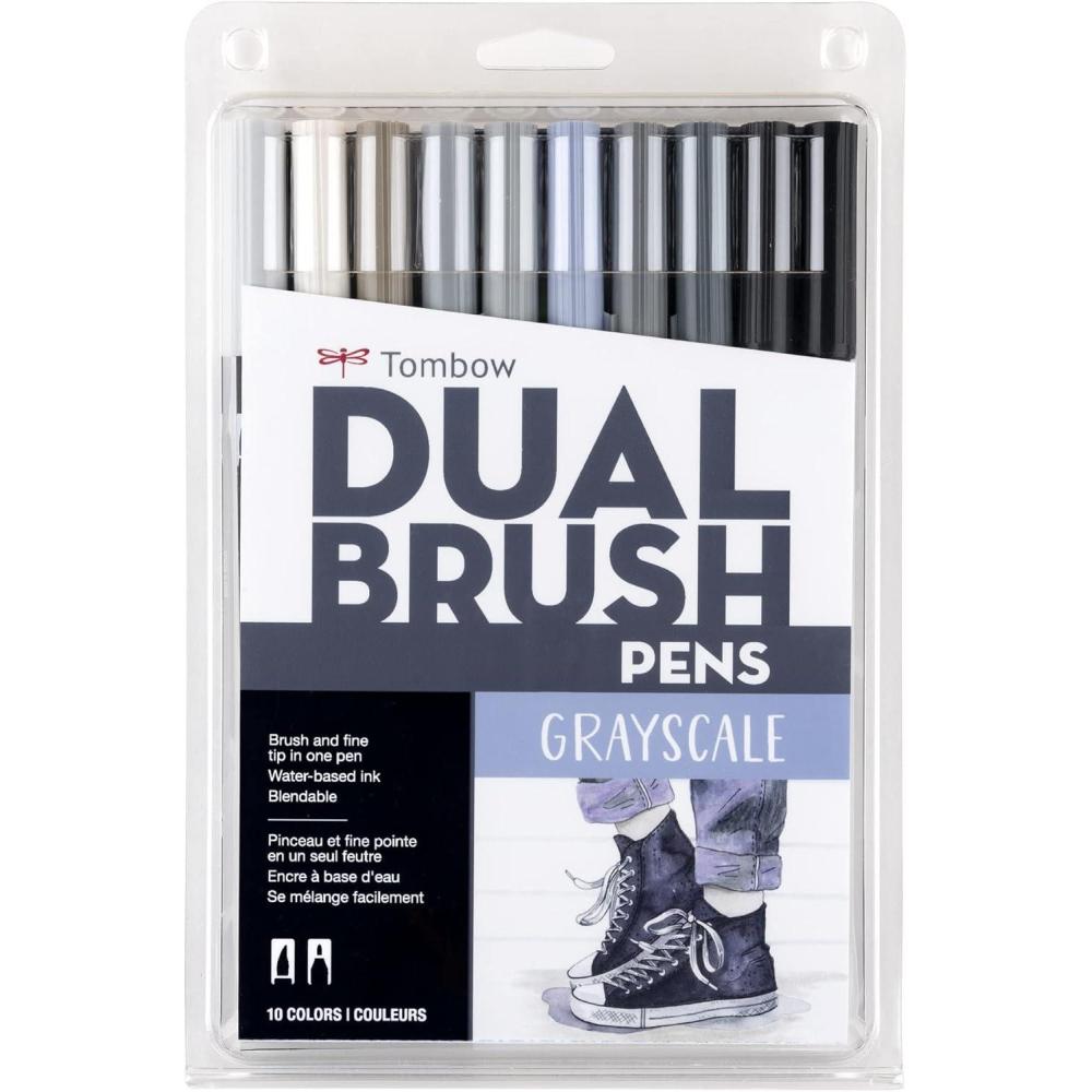 image:imageTombow 56170 Dual Brush Pen Art Markers Portrait 10Pack Blendable Brush and Fine Tip MarkersGrayscale