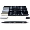 Tombow 56170 Dual Brush Pen Art Markers, Portrait, 10-Pack. Blendable, Brush and Fine Tip Markers(Grayscale)