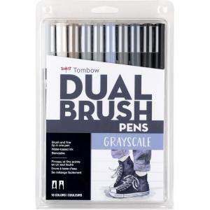 Tombow 56170 Dual Brush Pen Art Markers, Portrait, 10-Pack. Blendable, Brush and Fine Tip Markers(Grayscale)