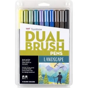 Tombow 56170 Dual Brush Pen Art Markers, Portrait, 10-Pack. Blendable, Brush and Fine Tip Markers(Landscape)