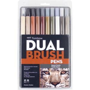 Tombow 56170 Dual Brush Pen Art Markers, Portrait, 10-Pack. Blendable, Brush and Fine Tip Markers(Neutral)