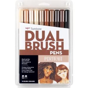 Tombow 56170 Dual Brush Pen Art Markers, Portrait, 10-Pack. Blendable, Brush and Fine Tip Markers(Portrait)