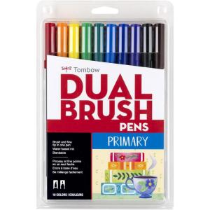 Tombow 56170 Dual Brush Pen Art Markers, Portrait, 10-Pack. Blendable, Brush and Fine Tip Markers(Primary)