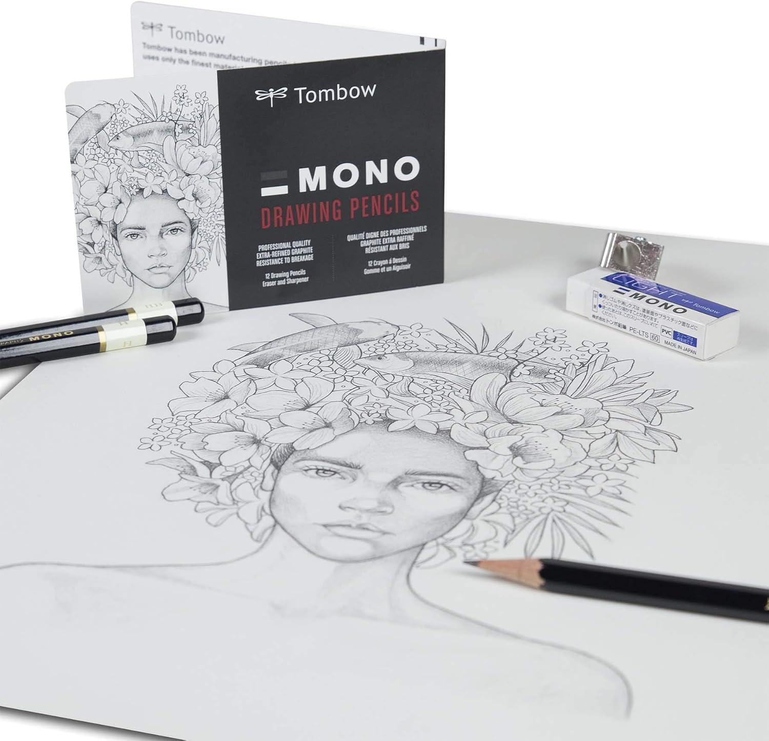 image:imageTombow 51523 MONO Drawing Pencil Set Assorted Degrees 12Pack Professional Quality Graphite Pencil Set with Eraser and Sharpener