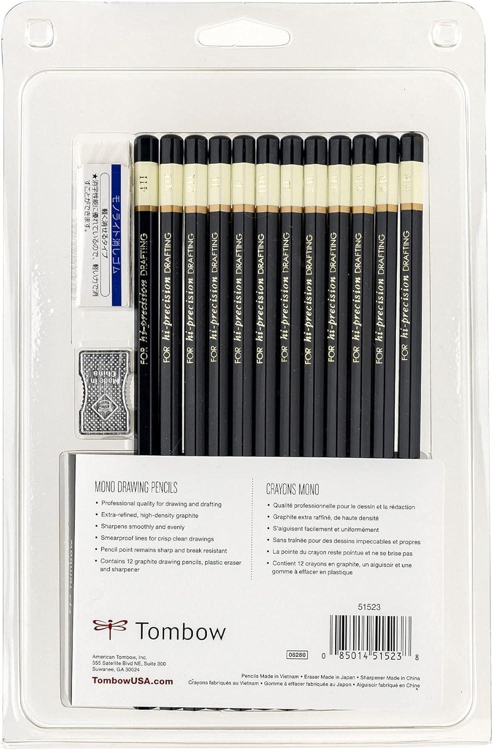 image:imageTombow 51523 MONO Drawing Pencil Set Assorted Degrees 12Pack Professional Quality Graphite Pencil Set with Eraser and Sharpener