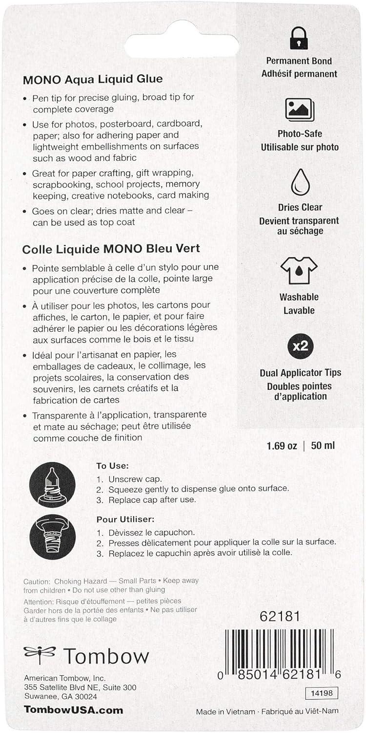 image:imageTombow 52180 MONO Aqua Liquid Glue 169 Ounce 1Pack Dual Tip Dispenser for Precise to Full Coverage Application that Dries Clear