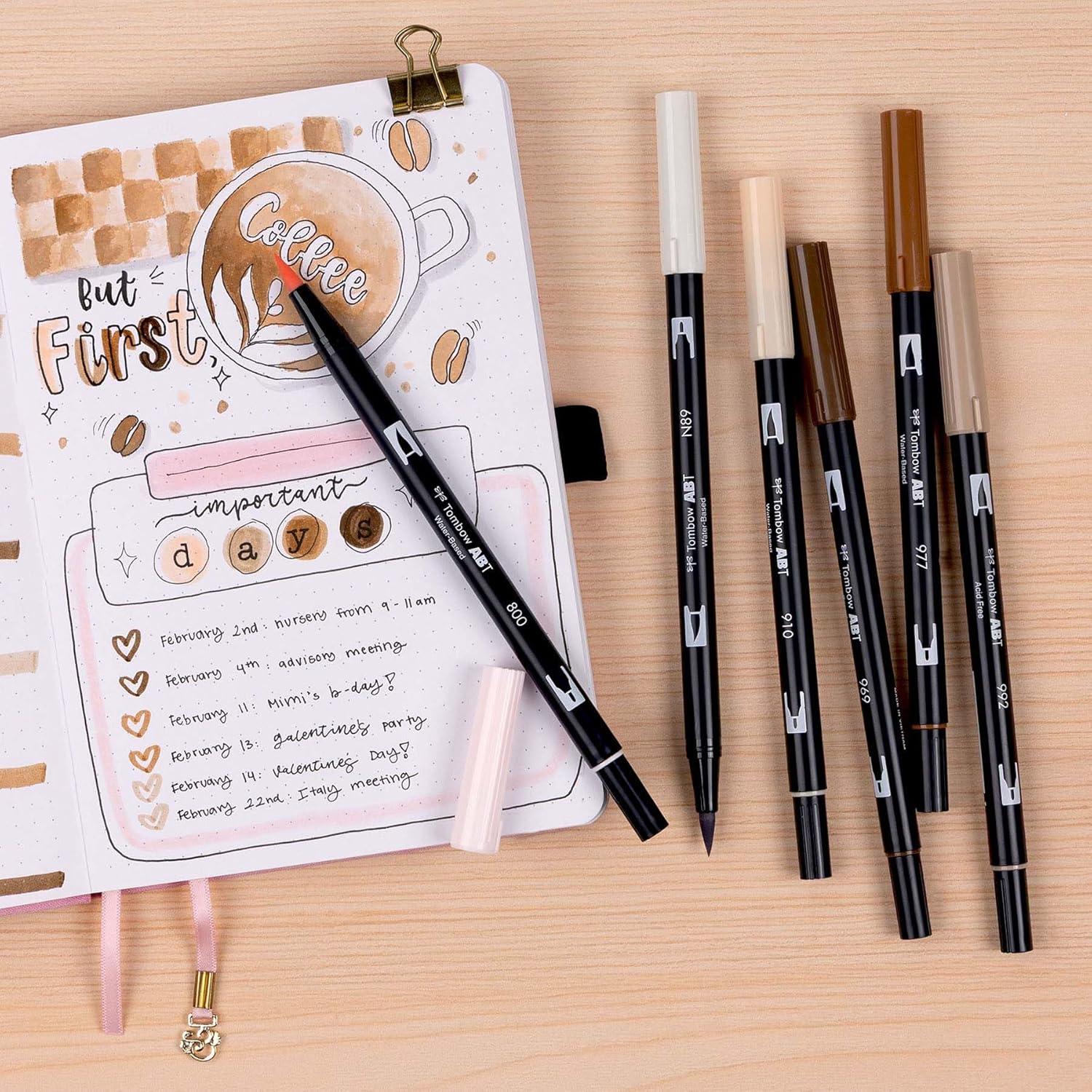 image:imageTombow 56241 Dual Brush Pen Art Markers Coffee Break 6Pack WaterBased Ink for Hand Lettering Watercolor Fine Art