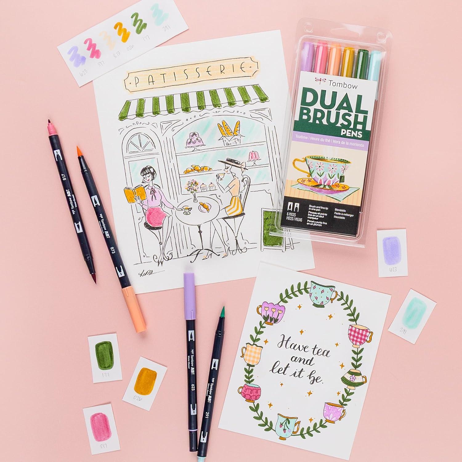 image:imageTombow 56242 Dual Brush Pen Art Markers Teatime 6Pack WaterBased for Hand Lettering Watercolor Fine Art Illustrations