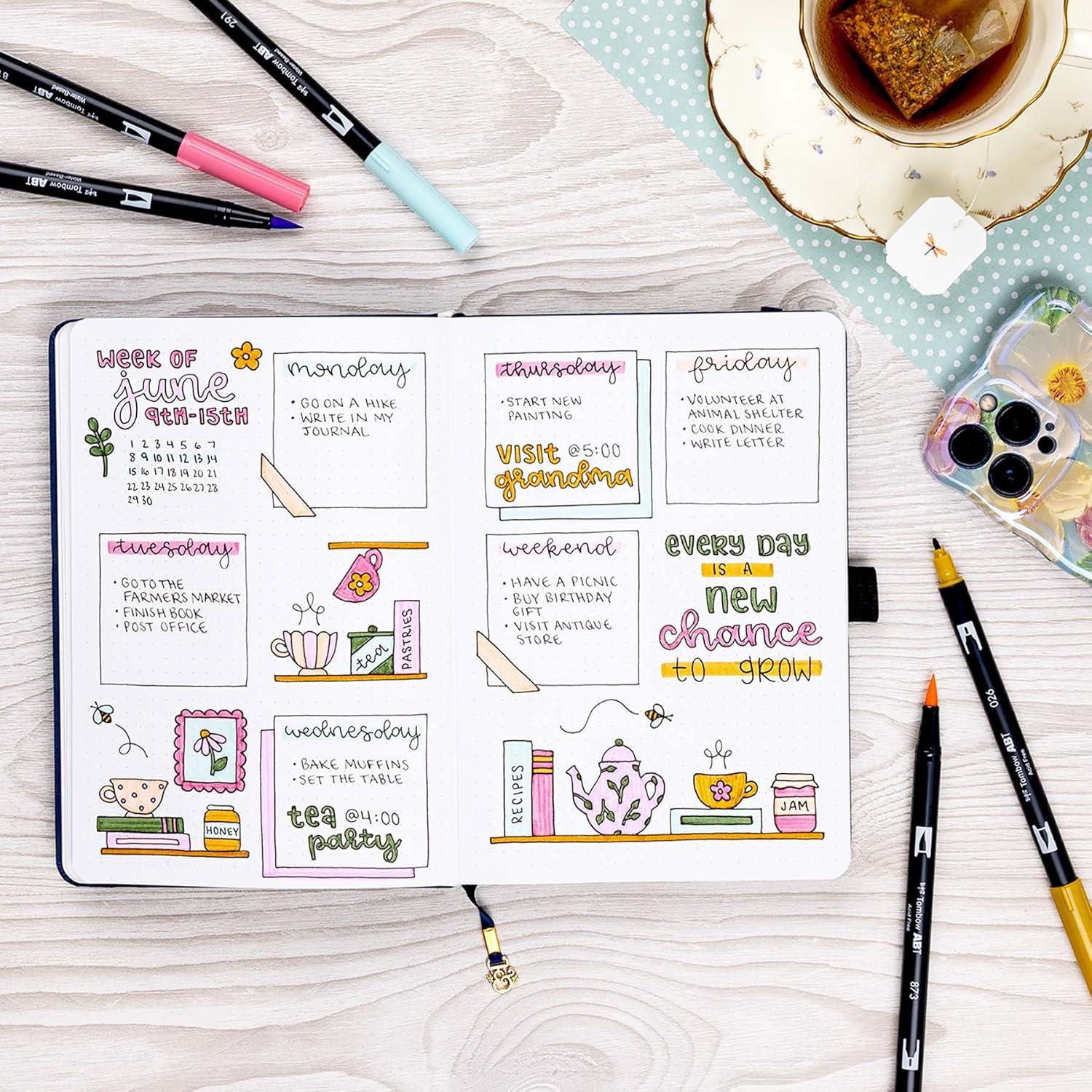 image:imageTombow 56242 Dual Brush Pen Art Markers Teatime 6Pack WaterBased for Hand Lettering Watercolor Fine Art Illustrations