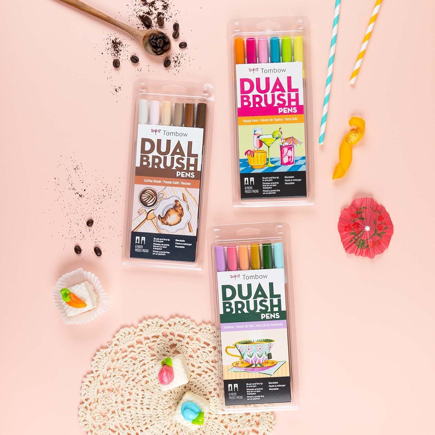 image:imageTombow 56243 Dual Brush Pen Art Markers Happy Hour 6Pack WaterBased Ink for Hand Lettering Watercolor Fine Art Illustrations