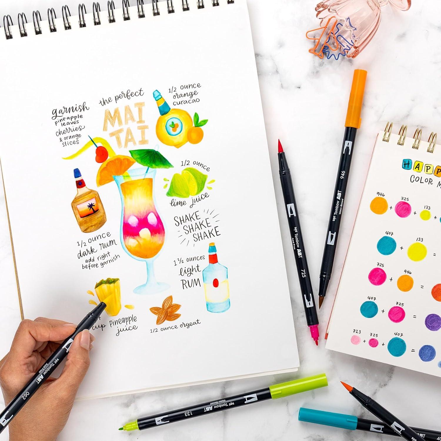 image:imageTombow 56243 Dual Brush Pen Art Markers Happy Hour 6Pack WaterBased Ink for Hand Lettering Watercolor Fine Art Illustrations