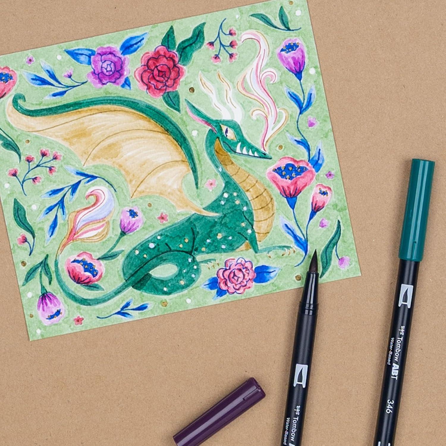 image:imageTombow 56257 Dual Brush Pen Art Markers Dragons 10Pack WaterBased Ink for Hand Lettering Watercolor Fine Art Illustrations
