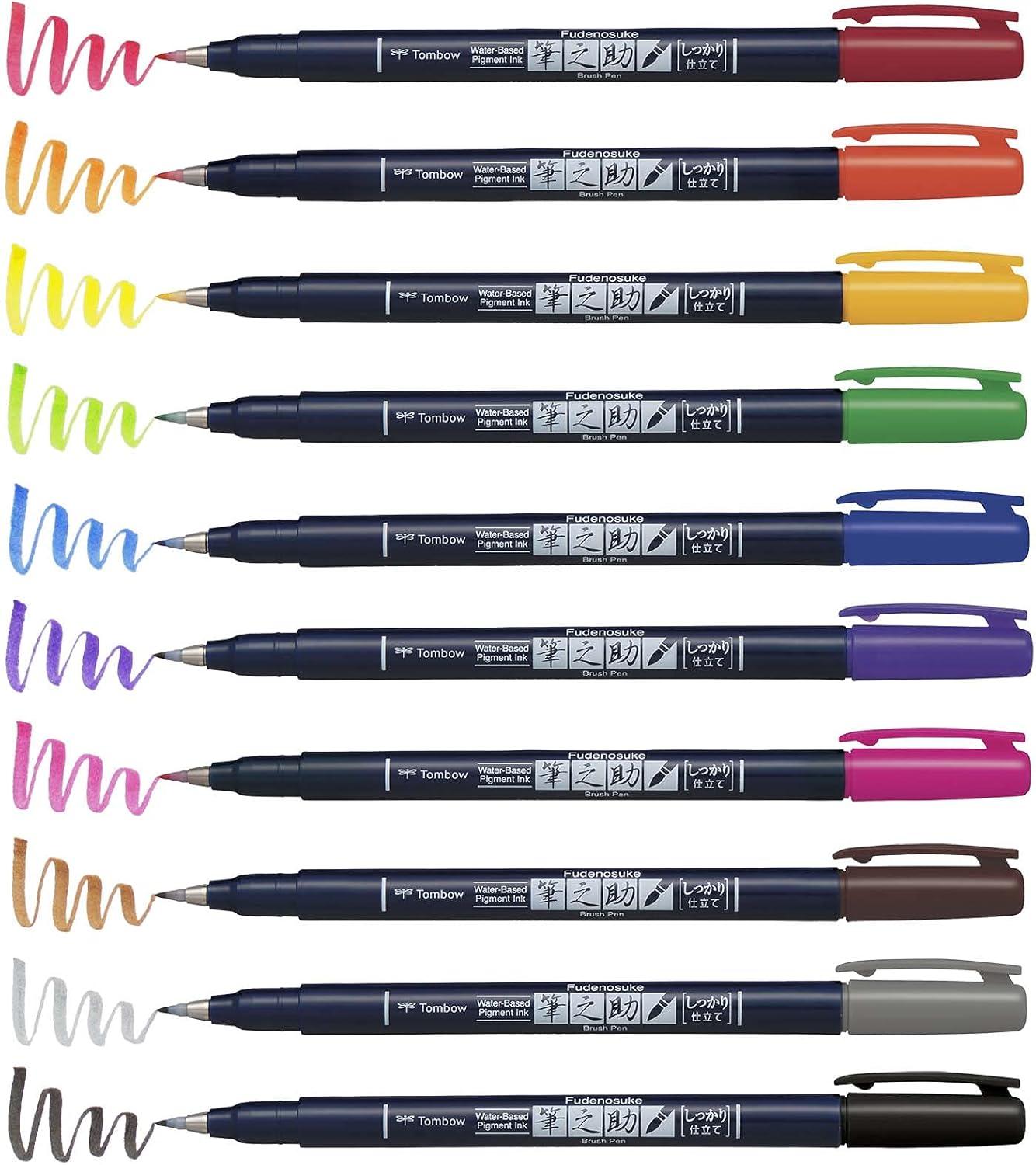 image:imageTombow 62039 Fudenosuke Brush Pens 3Pack Soft Hard and Twin Tip Markers for Calligraphy and Art DrawingsColors