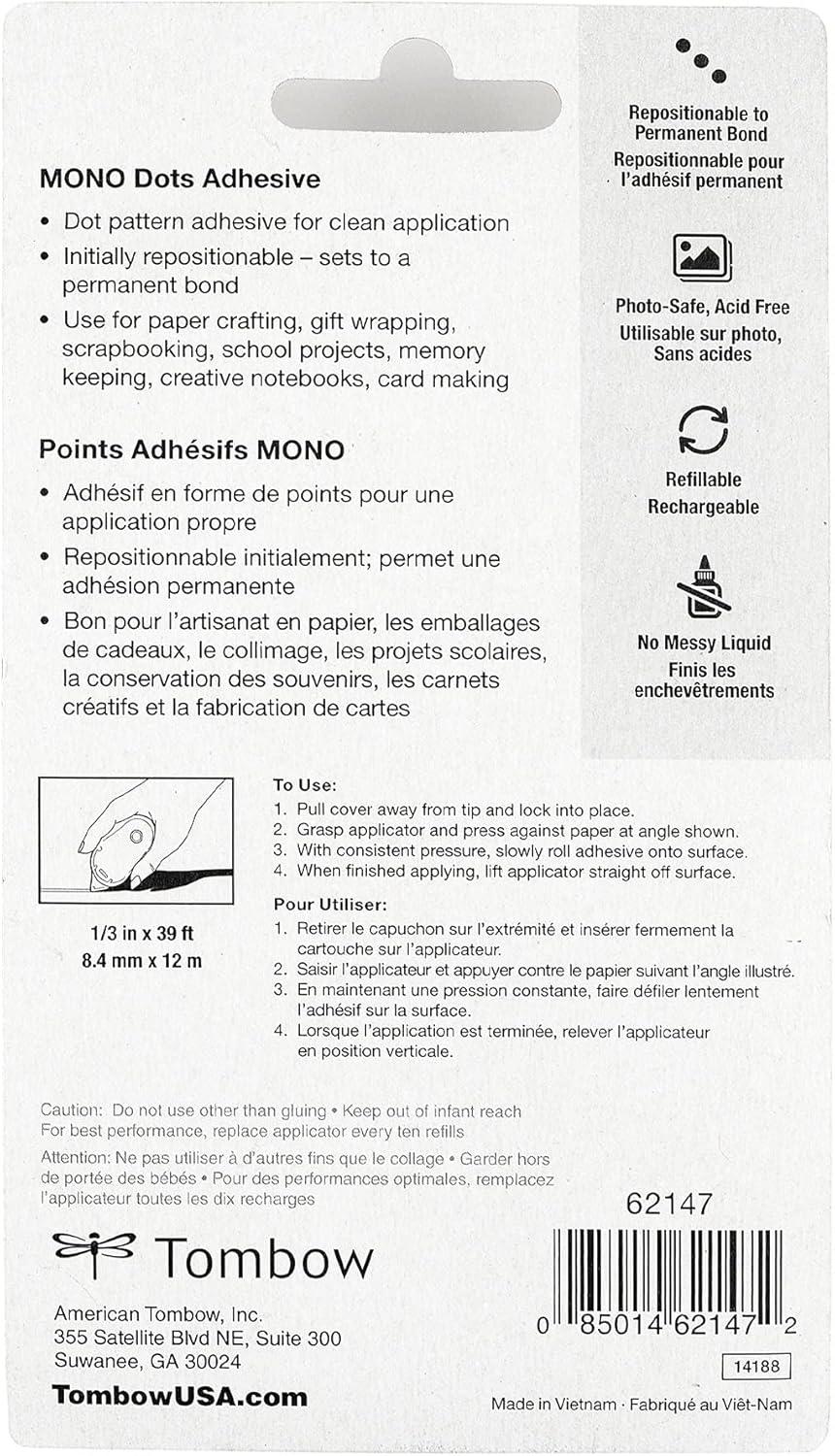 image:imageTombow 62147 MONO Adhesive Dots Applicator Easy to Use Tape Runner for a Variety of UsesMulticolor13 in x 472 in
