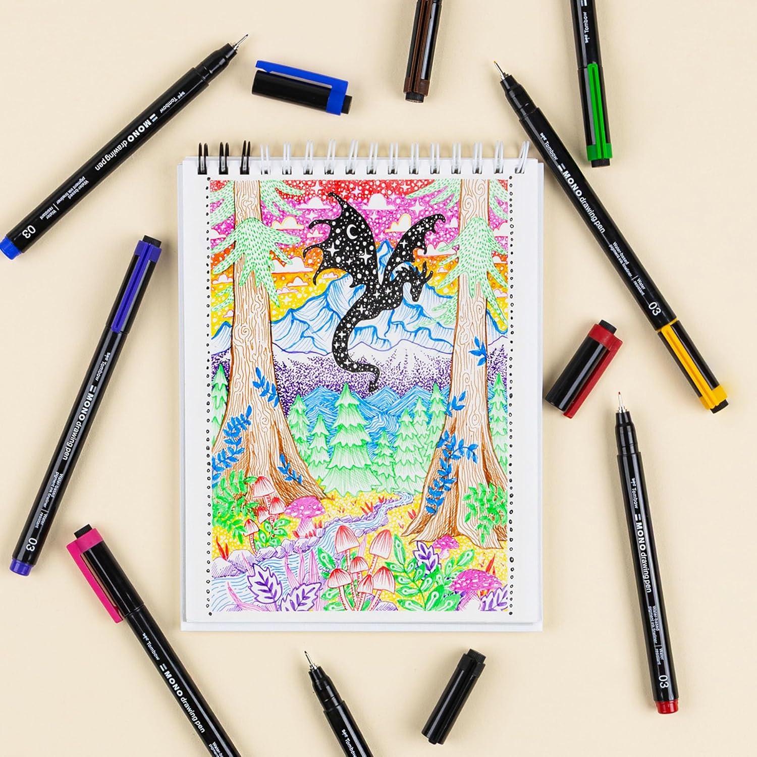 image:imageTombow 66407 MONO Drawing Pens Colors 8Pack Metal Nib Fine Point WaterBased Pigment Ink