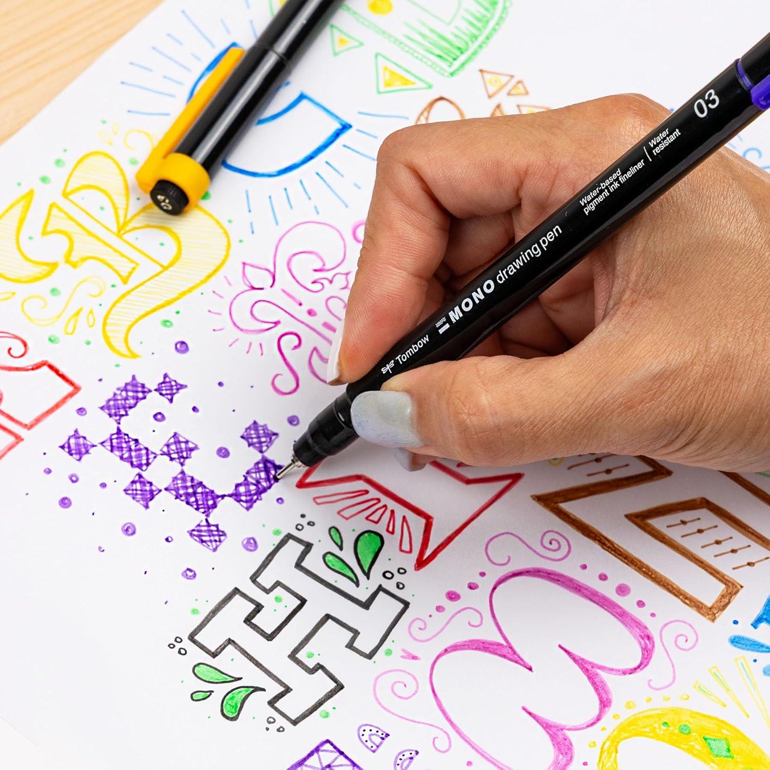 image:imageTombow 66407 MONO Drawing Pens Colors 8Pack Metal Nib Fine Point WaterBased Pigment Ink