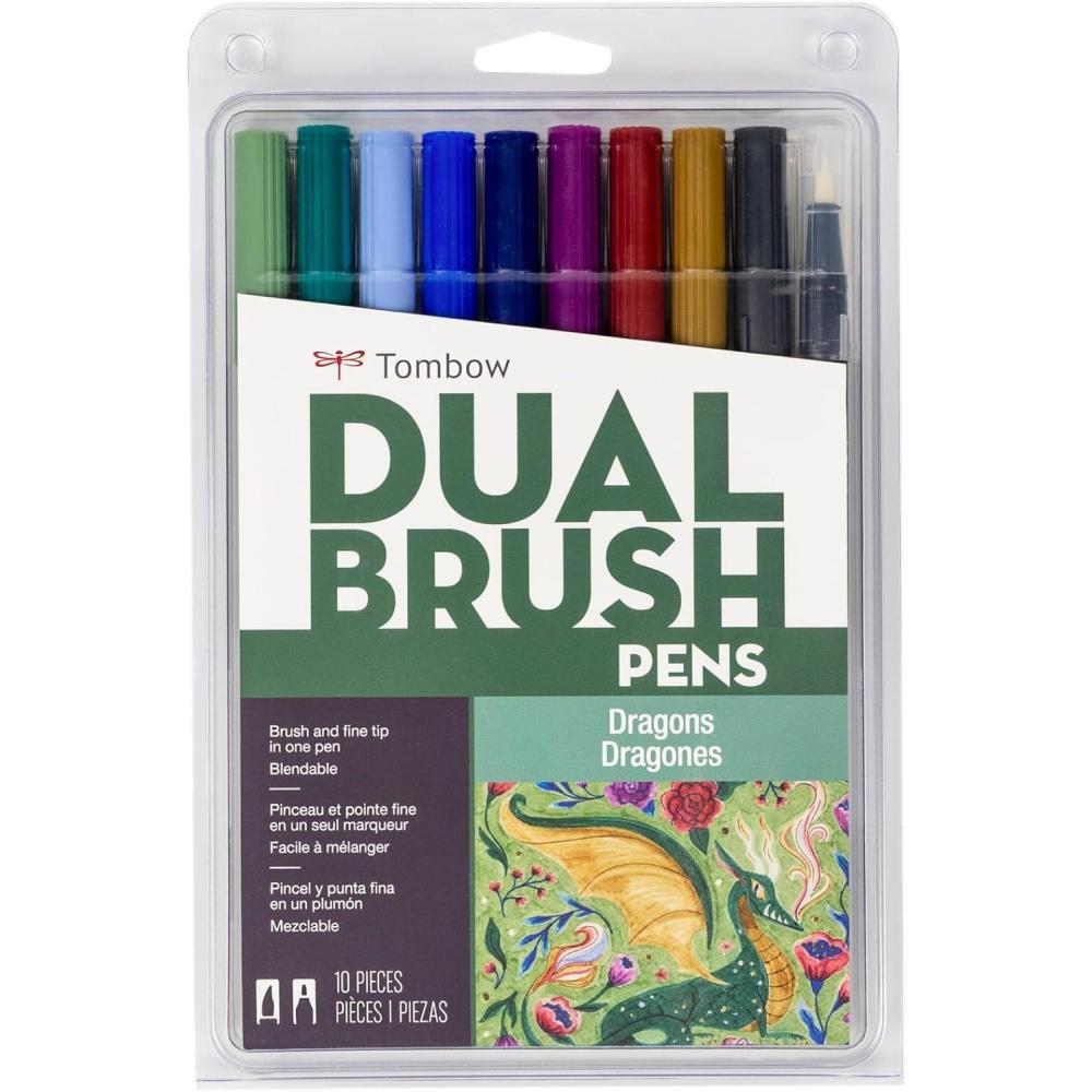 image:imageTombow 56257 Dual Brush Pen Art Markers Dragons 10Pack WaterBased Ink for Hand Lettering Watercolor Fine Art Illustrations