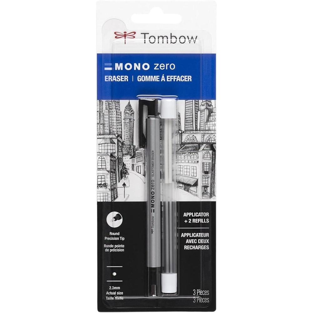 image:imageTombow 57317 Mono Zero Eraser Value Pack Rectangle 25mm Precision Tip PenStyle Eraser with RefillRound