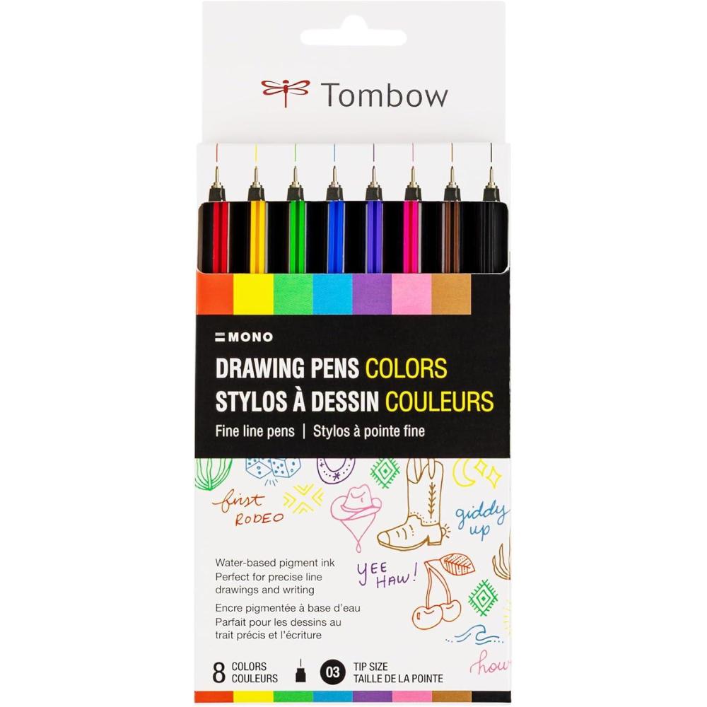 image:imageTombow 66407 MONO Drawing Pens Colors 8Pack Metal Nib Fine Point WaterBased Pigment Ink