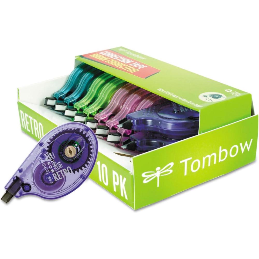 image:imageTombow 68723 MONO Retro Correction Tape Assorted Colors 10Pack Colorful Easy To Use Applicator for Instant Corrections