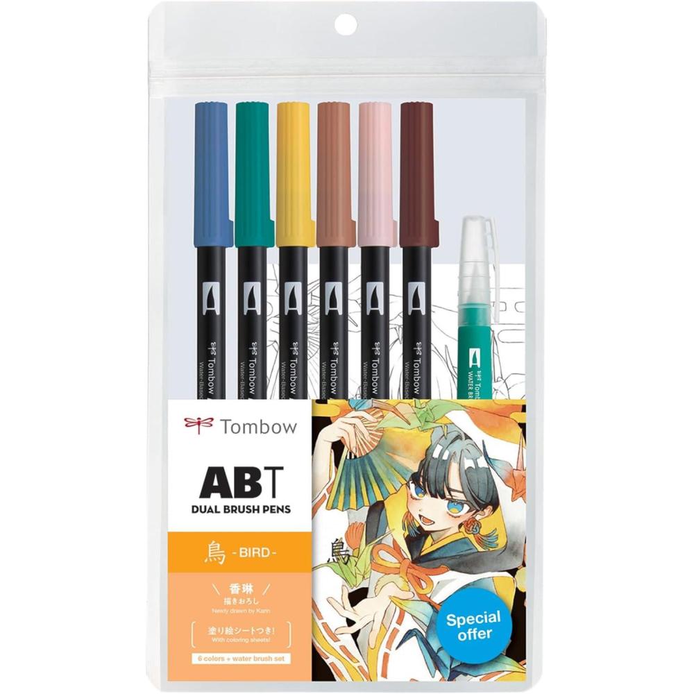image:imageTombow 72561 Dual Brush Pen Art Markers Manga Illustration Bird 6Pack