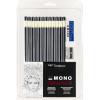 Tombow 51523 MONO Drawing Pencil Set, Assorted Degrees, 12-Pack. Professional Quality Graphite Pencil Set with Eraser and Sharpener