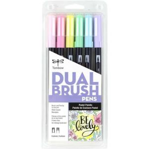 Tombow 56211 Dual Brush Pen Art Markers, Tropical, 6-Pack. Blendable, Brush and Fine Tip Markers(Pastel)
