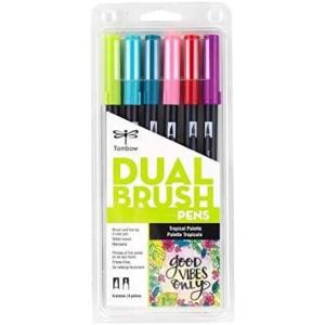 Tombow 56211 Dual Brush Pen Art Markers, Tropical, 6-Pack. Blendable, Brush and Fine Tip Markers(Tropical)