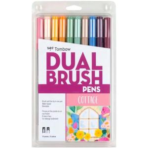Tombow 56216 Dual Brush Pen Art Markers, Cottage, 10-Pack. Blendable, Brush and Fine Tip Markers