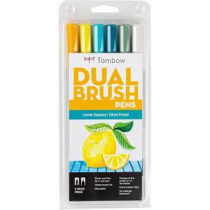 Tombow 56238 Dual Brush Pen Art Markers, Lemon Squeezy, 6-Pack. Blendable, Brush and Fine Tip Markers