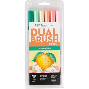 Tombow 56239 Dual Brush Pen Art Markers, Just Peachy, 6-Pack. Blendable, Brush and Fine Tip Markers