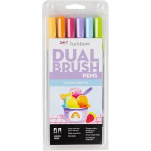 Tombow 56240 Dual Brush Pen Art Markers, Yay Sorbet, 6-Pack. Blendable, Brush and Fine Tip Markers