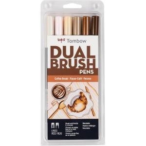 Tombow 56241 Dual Brush Pen Art Markers, Coffee Break, 6-Pack, Water-Based Ink, for Hand Lettering, Watercolor, Fine Art