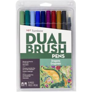 Tombow 56257 Dual Brush Pen Art Markers, Dragons, 10-Pack, Water-Based Ink, for Hand Lettering, Watercolor, Fine Art, Illustrations