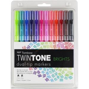 Tombow 61500 Twintone Marker Set, Bright, 12-Pack. Double-Sided Markers for Bold and Precise Writing