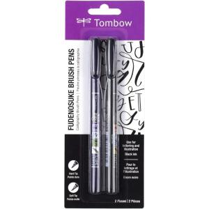 Tombow 62039 Fudenosuke Brush Pens, 3-Pack. Soft, Hard, and Twin Tip Markers for Calligraphy and Art Drawings(Black)