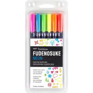 Tombow 62039 Fudenosuke Brush Pens, 3-Pack. Soft, Hard, and Twin Tip Markers for Calligraphy and Art Drawings(Neon)