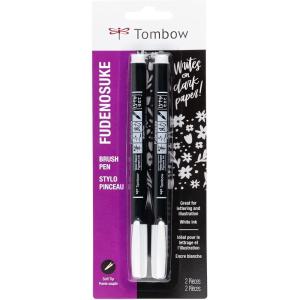 Tombow 62040 Fudenosuke Brush Pens, White 2-Pack