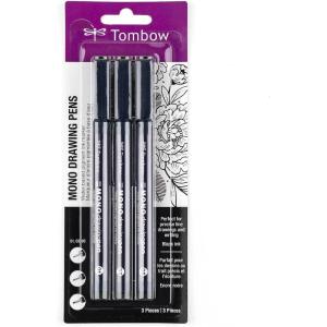 Tombow 66403 MONO Drawing Pen, 3-Pack. Create Precise, Detailed Drawings with Three Tip Sizes – 01, 03 and 05