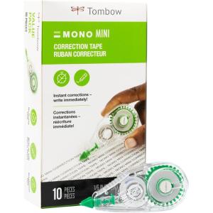 Tombow 68722 MONO Mini Correction Tape Easy to Use Applicator for Instant Corrections,Clear, 10-Pack(10 Pack)