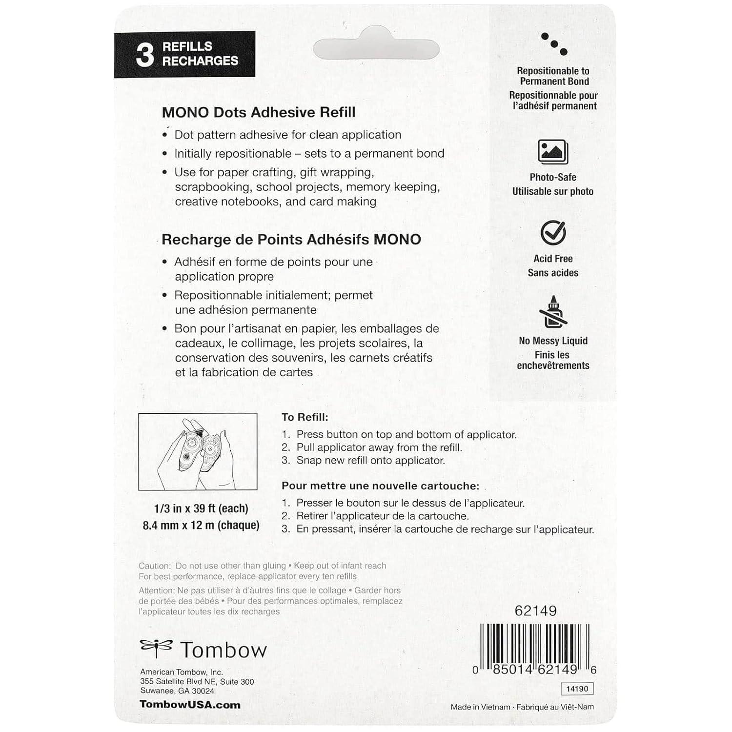 image:imageTombow 3 Count 18 Total Mono Dot Clear Adhesive Tape Refills Acid Free Tape for Photos Scrapbooking Arts and Crafts Bulk 6 Pack