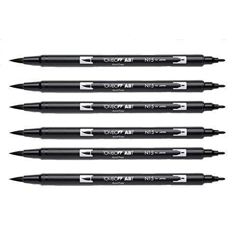 image:imageTombow Dual Brush Pen Black 66621 Pack of 6 pcs