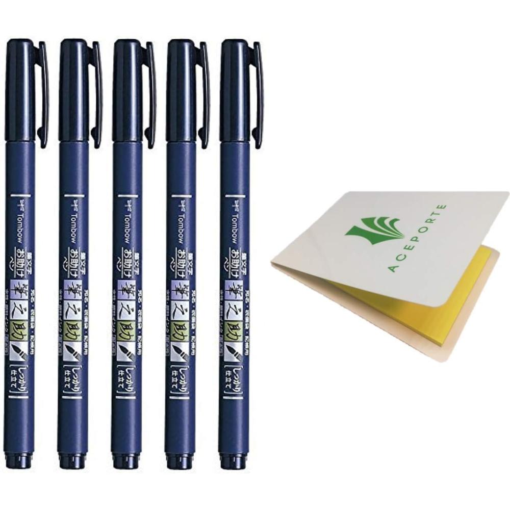 image:imageTombow Fudenosuke Fude Brush Pen Soft GCD112 x5 Set with Original Sticky Notes Great for Calligraphy Art Drawings Illustration MangaHard