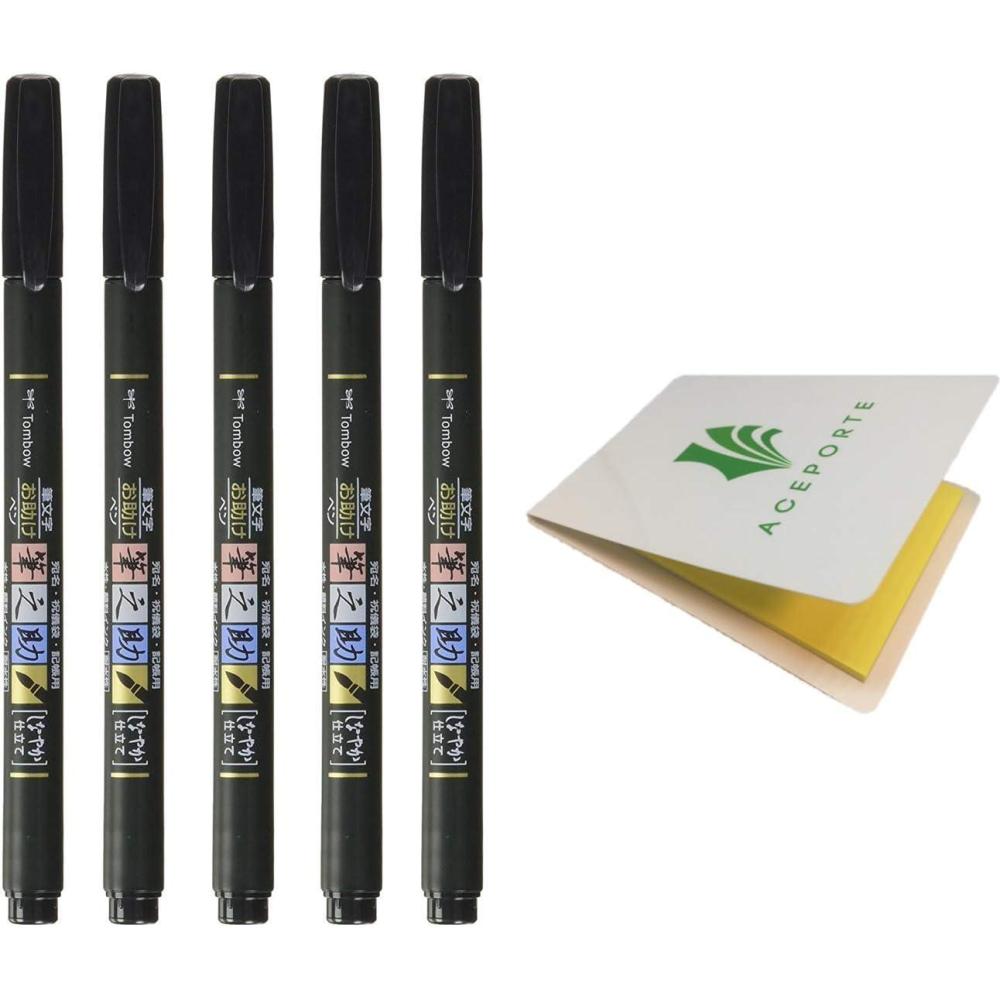 image:imageTombow Fudenosuke Fude Brush Pen Soft GCD112 x5 Set with Original Sticky Notes Great for Calligraphy Art Drawings Illustration MangaSoft