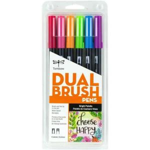 Tombow 56210 Dual Brush Pen Art Markers, Bright, 6-Pack. Blendable, Brush and Fine Tip Markers