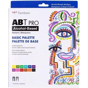 Tombow 56961 ABT PRO Alcohol Markers, Basic Palette, Set of 12 Colors – Dual Tip, Permanent Art Markers Feature Chisel and Brush Tips Perfect for Coloring, Sketching, and Illustration(Basic Palette)