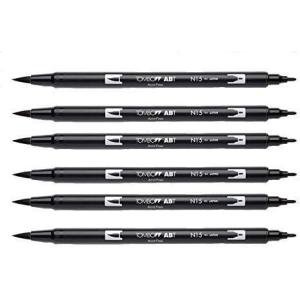 Tombow Dual Brush Pen, Black (66621) Pack of 6 pcs.