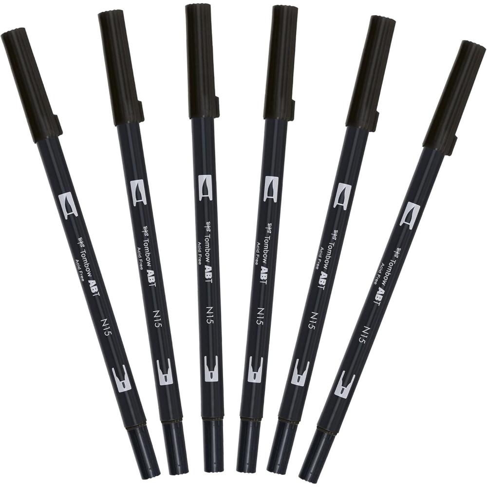 image:imageTombow ABTN156P Fibre Tip Pen Dual Brush Pen with Two Nibs Pack of 6 Black