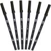 Tombow ABT-N15-6P Fibre Tip Pen Dual Brush Pen with Two Nibs [Pack of 6] Black