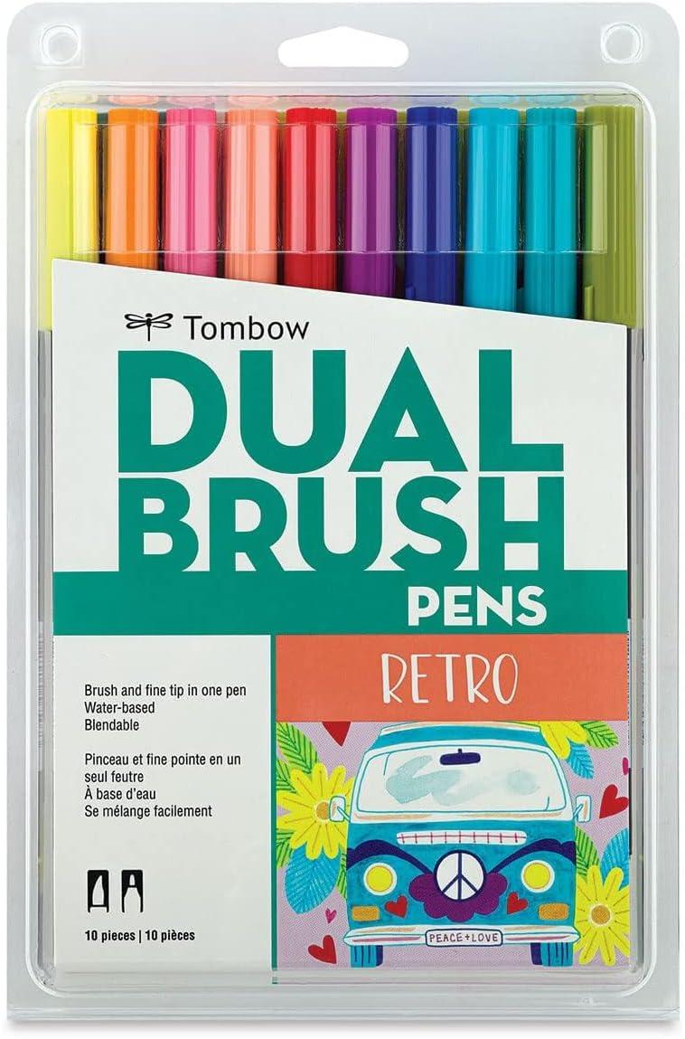 image:imageTombow Dual Brush Pen Eras Art Marker Collection Retro 80s and 90s Water Based Drawing and Coloring Set Includes Colorless Blender Pen 3 Pack